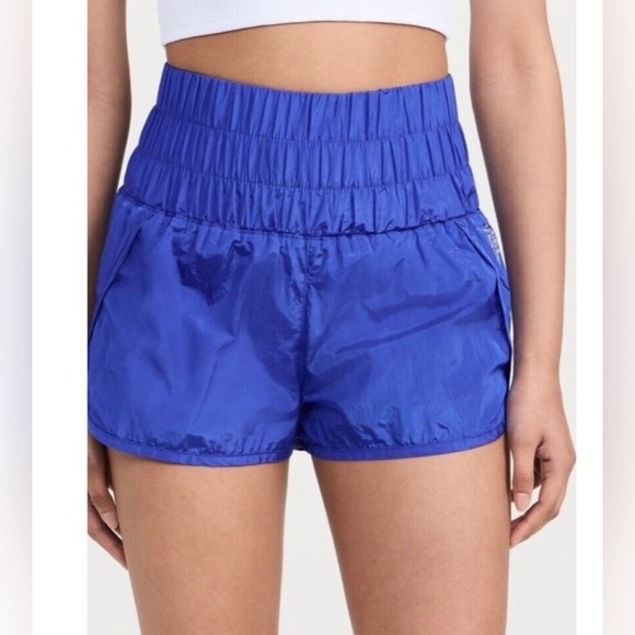 FREE PEOPLE Movement The Way Home Shorts Electric Blue High Rise Waisted Smocked - Picture 4 of 14
